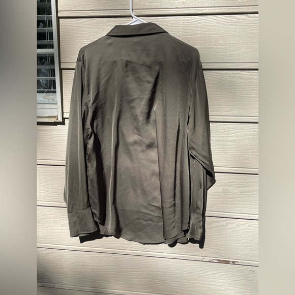H&M Olive Green Satin Button Down Blouse - Picture 2 of 4